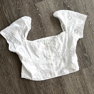 H&M White Eyelet Cropped Top, S